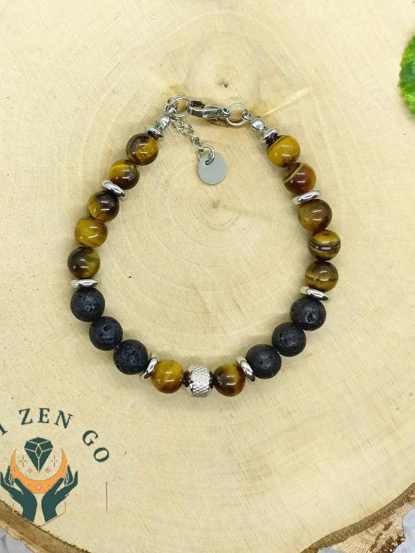 Bracelet homme oeil de tigre et pierre de lave 2 