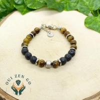 Bracelet homme oeil de tigre et pierre de lave 2 