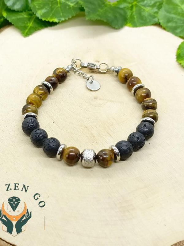 Bracelet homme oeil de tigre et pierre de lave 2