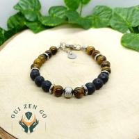 Bracelet homme oeil de tigre et pierre de lave 3 