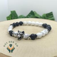 Bracelet howlite et pierre de lave tete de loup 1 1