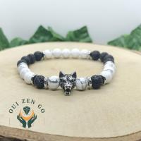 Bracelet howlite et pierre de lave tete de loup 2 1