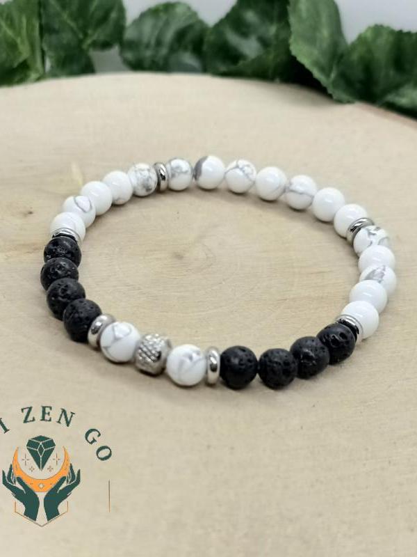Bracelet howlite et pierre de lave tiago 6 mm 1