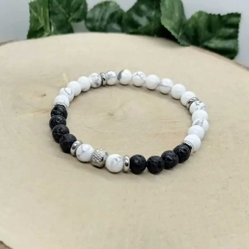 Bracelet howlite et pierre de lave tiago