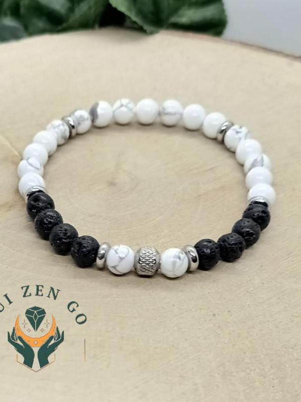 Bracelet howlite et pierre de lave tiago 6 mm 1 