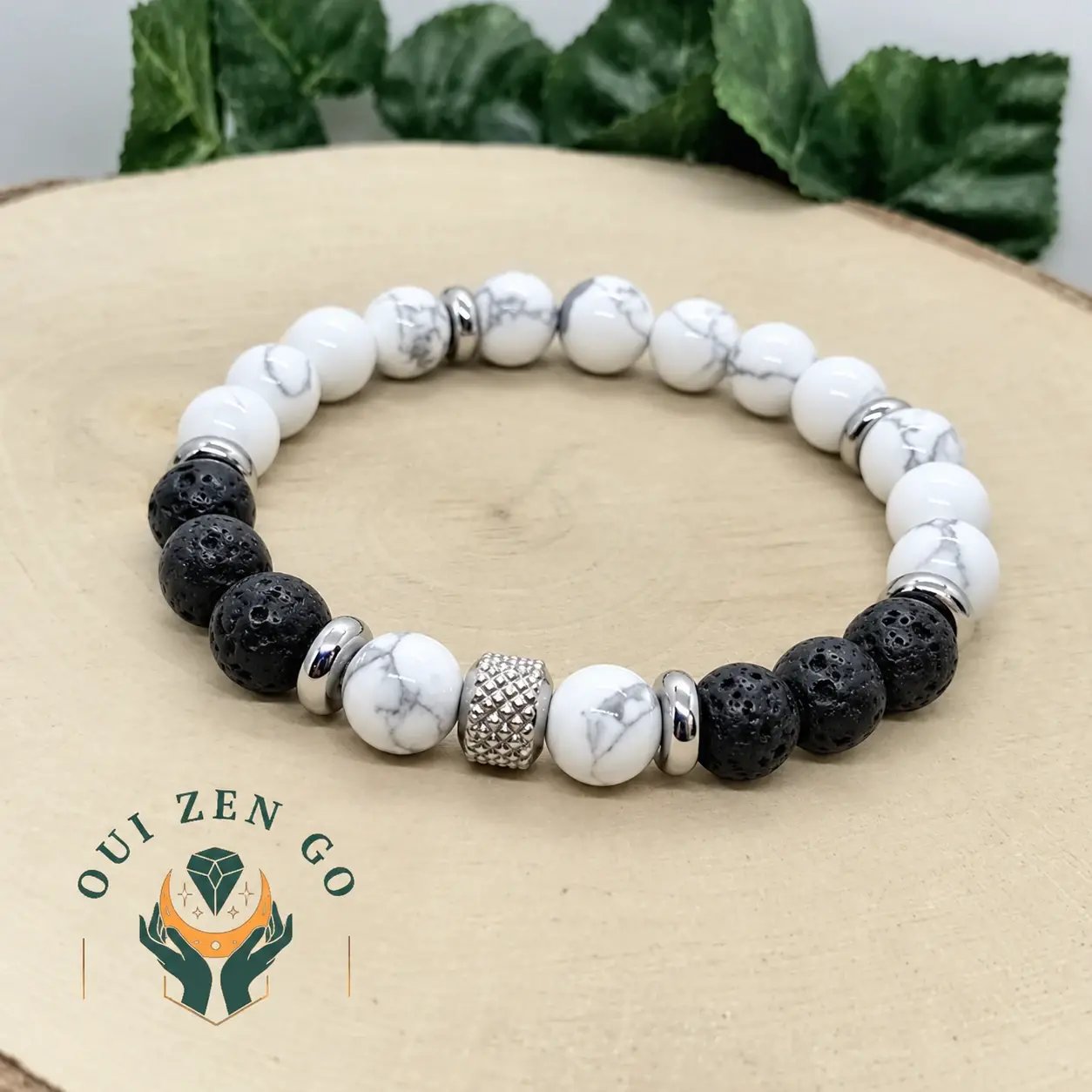 Bracelet homme en howlite et pierre de lave, collection Tiago