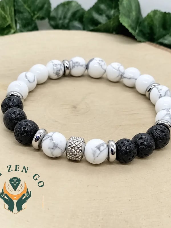 Bracelet howlite et pierre de lave tiago 8 mm 1 