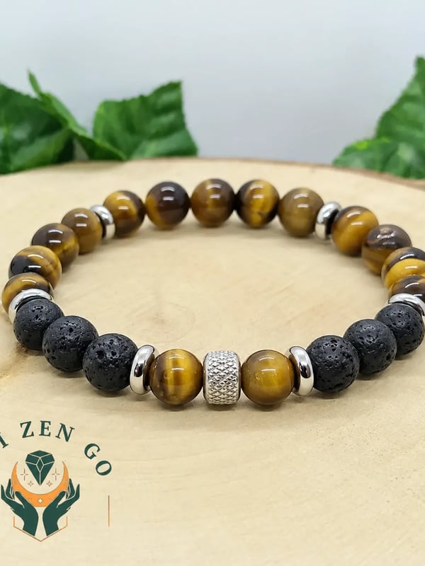 Bracelet il de tigre et pierre de lave 8 mm