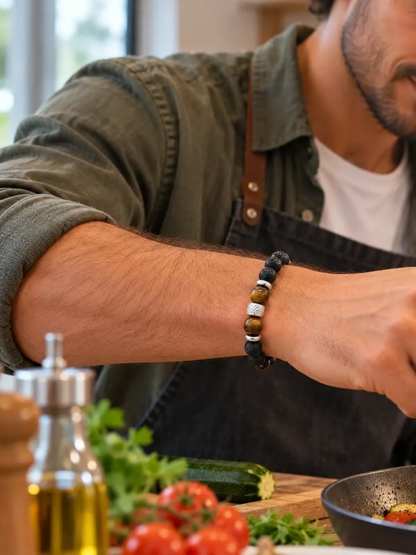 Bracelet il de tigre et pierre de lave homme