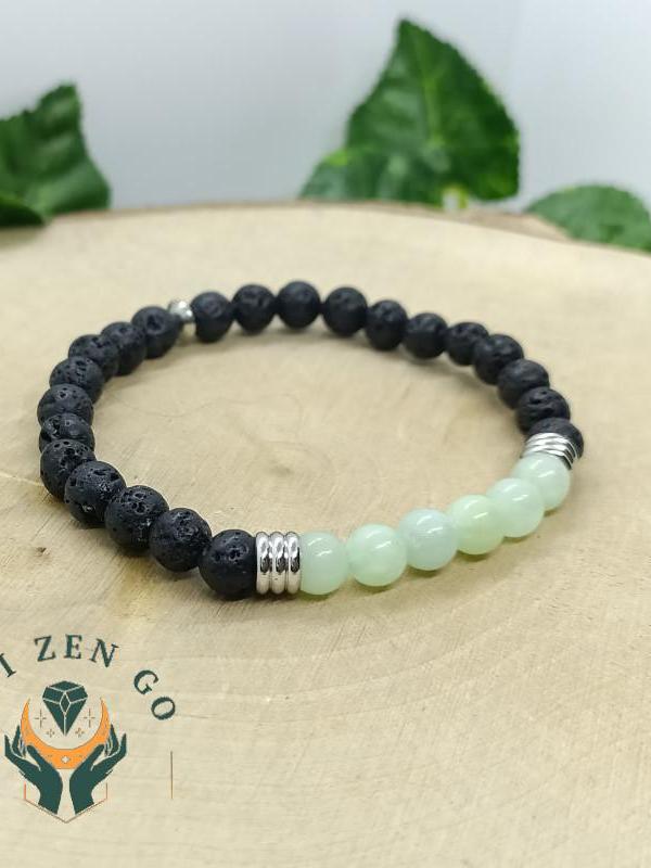 Bracelet jade et pierre de lave colonne 6 mm 1