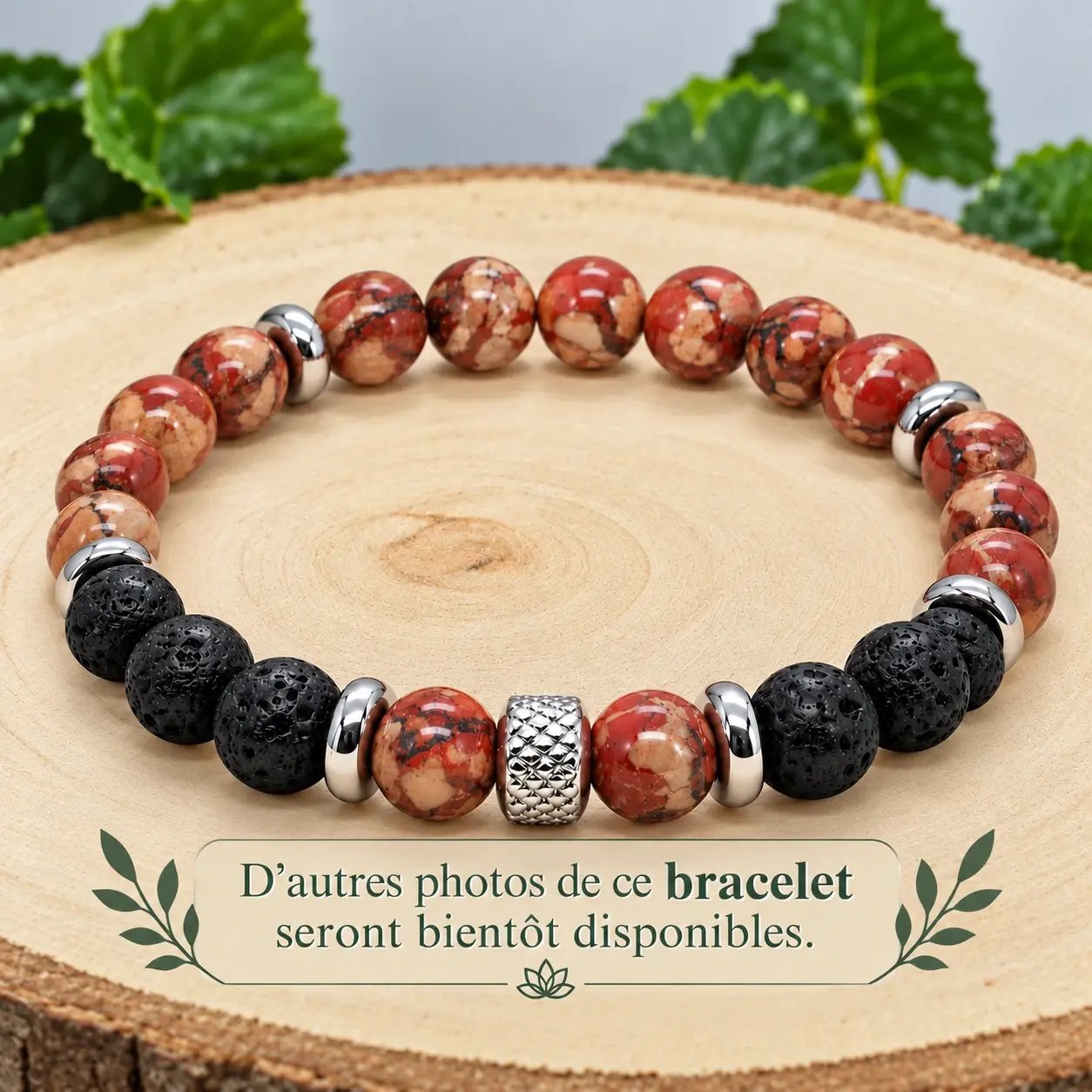 Bracelet homme en jaspe breshia et pierre de lave, collection Tiago