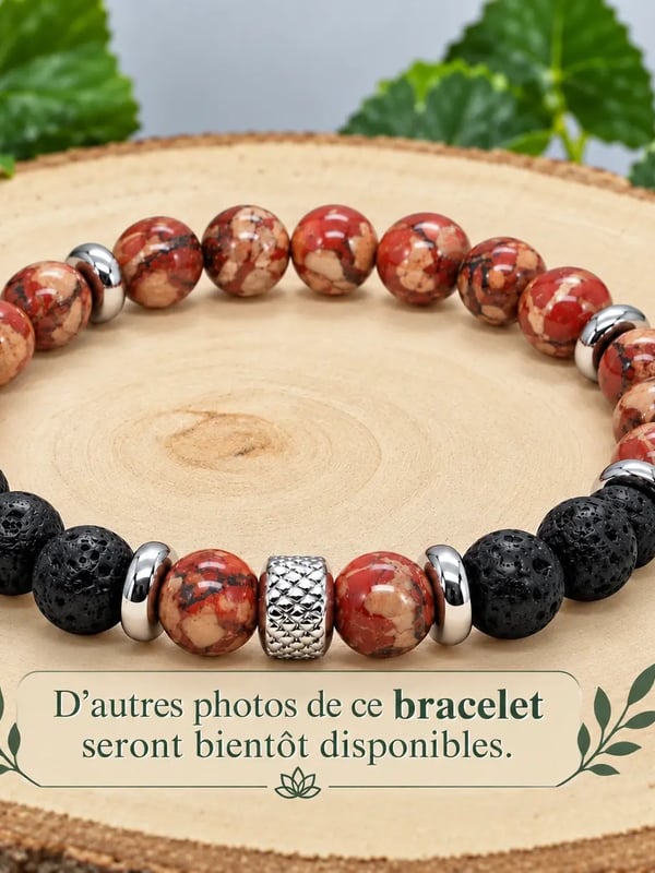 Bracelet jaspe et pierre de lave facettee