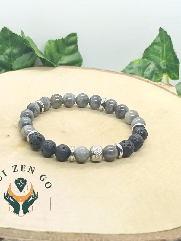 Bracelet labradorite et pierre de lave tiago 8 mm 1