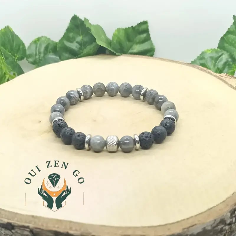 Bracelet homme en Labradiorite et pierre de lave, collection Tiago