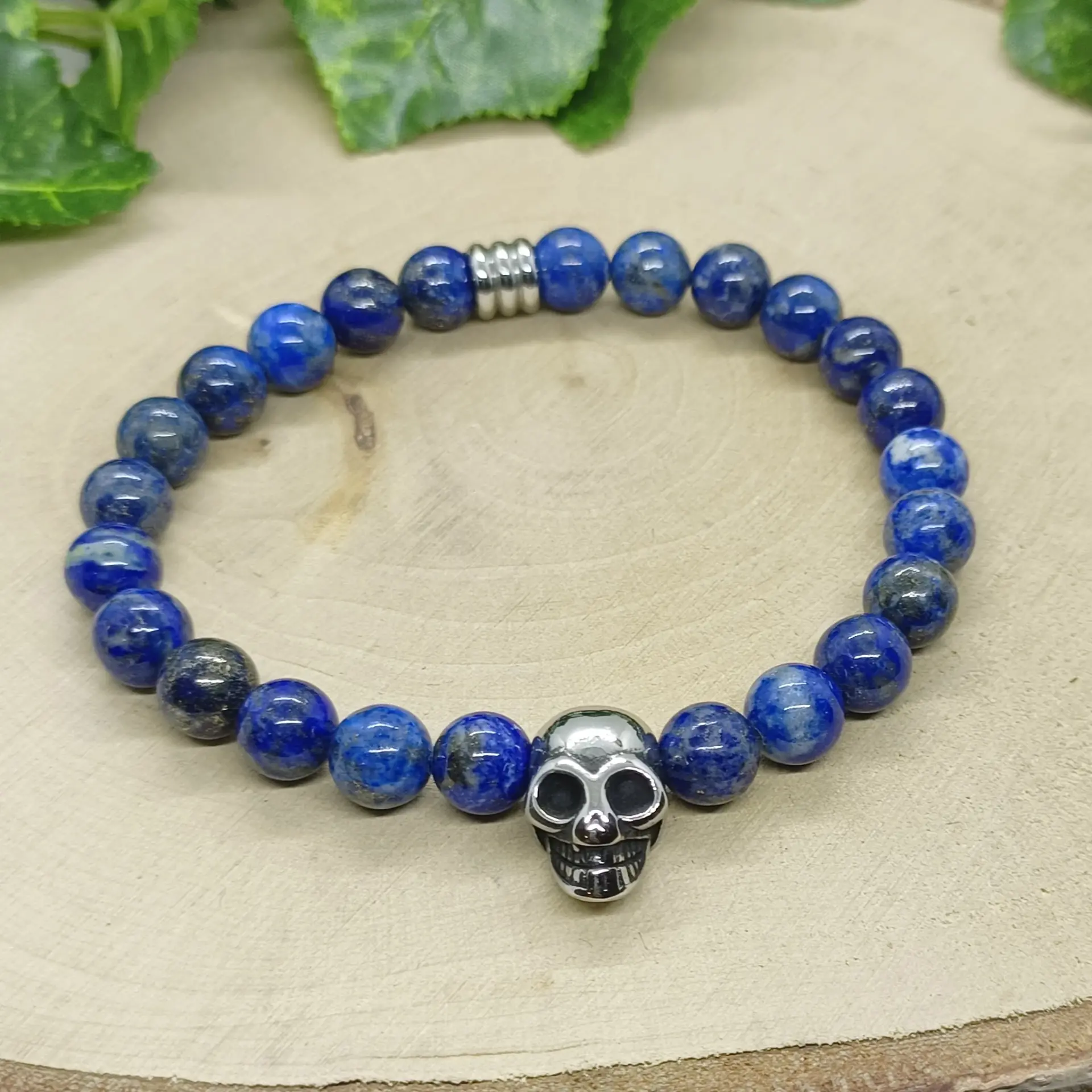 Bracelet lapis lazuli tete de mort