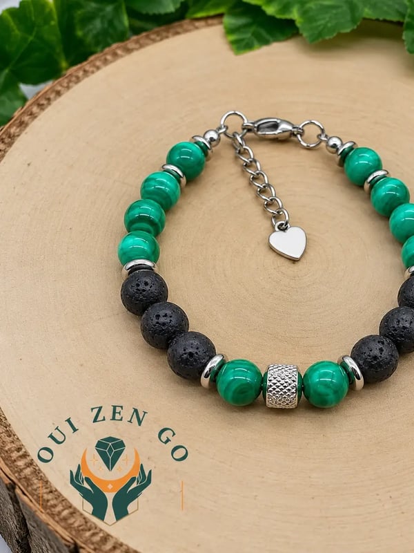 Bracelet malachite et pierre de lave