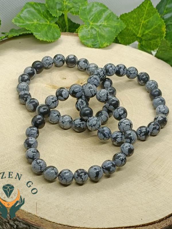 Bracelet obsidienne neige 8 mm 1