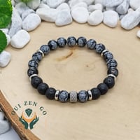 Bracelet obsidienne neige et pierre de lave 8 mm