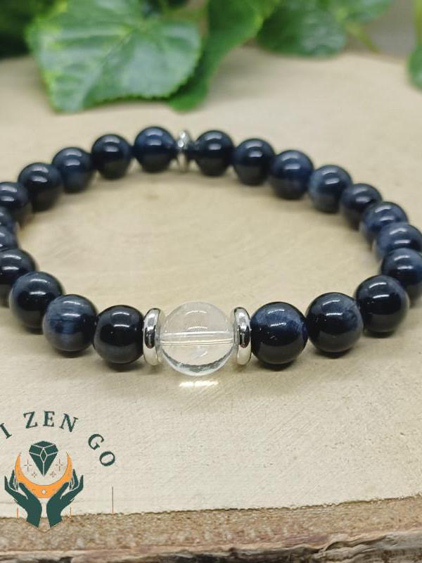 Bracelet oeil de faucon et cristal de roche 3