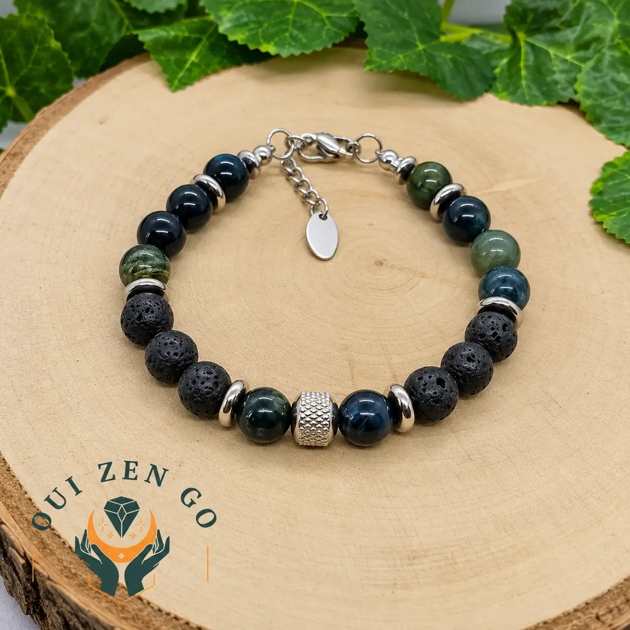 Bracelet homme en oeil de faucon et pierre de lave, collection Atlas
