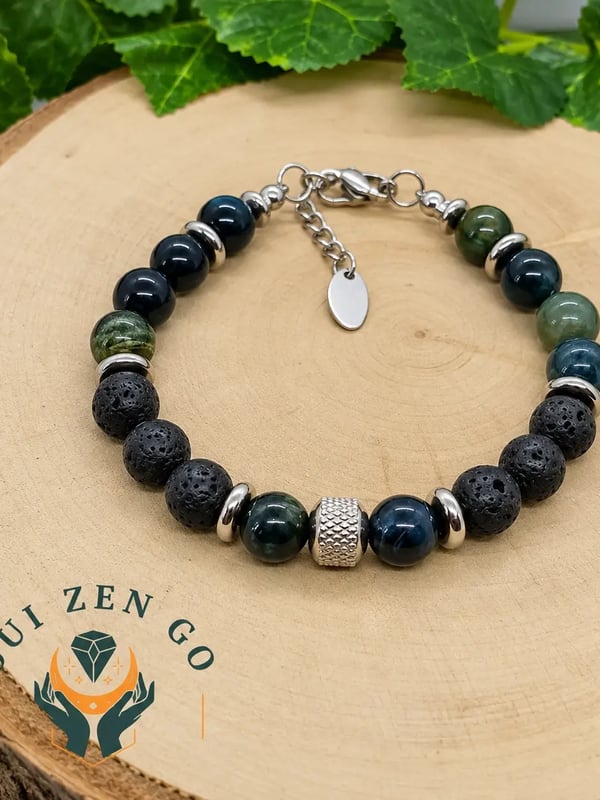 Bracelet oeil de faucon et pierre de lave