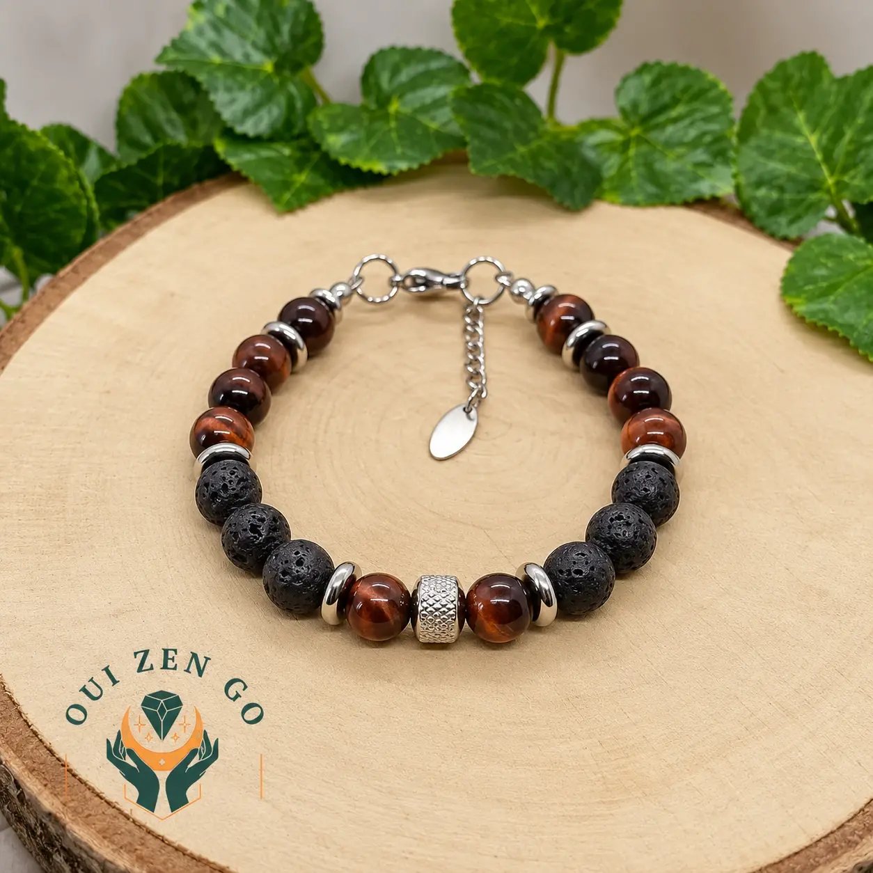 Bracelet homme en oeil de taureau et pierre de lave, collection Atlas