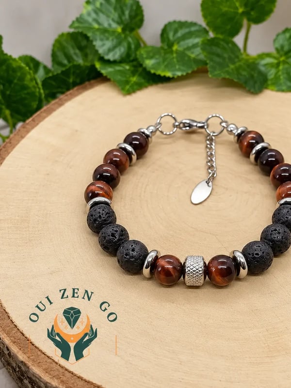 Bracelet oeil de taureau et pierre de lave