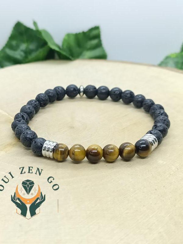 Bracelet oeil de tigre et pierre de lave colonne 6 mm 1