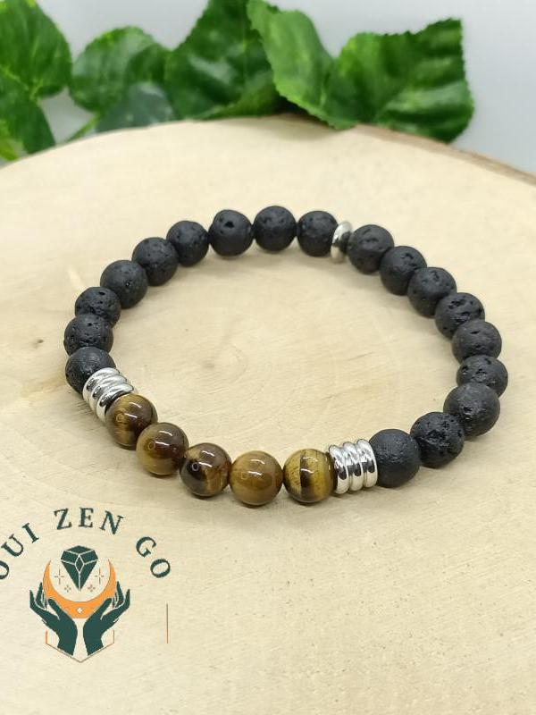 Bracelet oeil de tigre et pierre de lave colonne 8 mm 2
