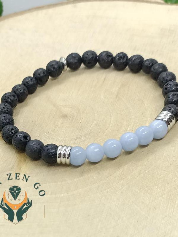 Bracelet pierre de lave et angelite 6 mm 1
