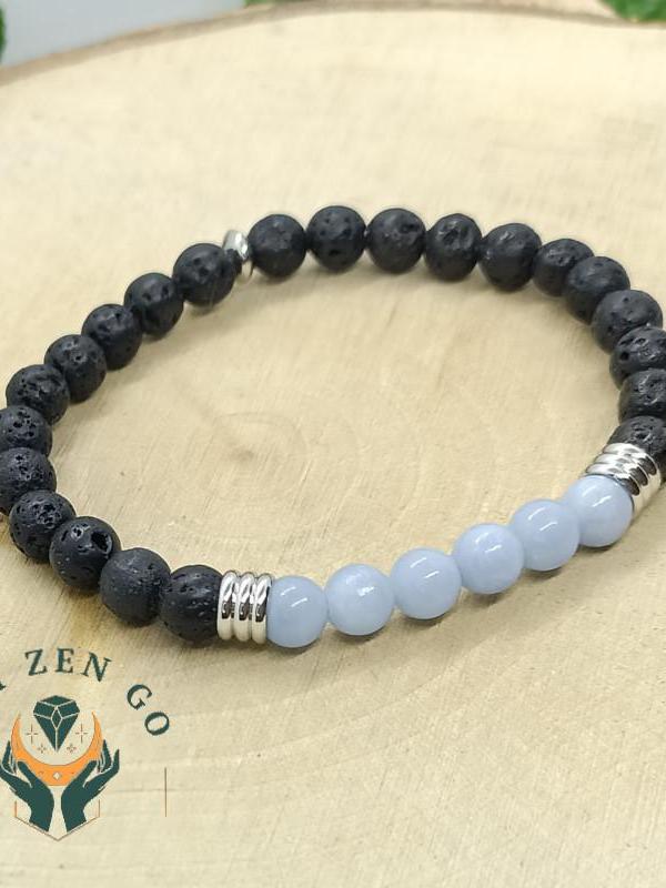 Bracelet pierre de lave et angelite 6 mm 1 