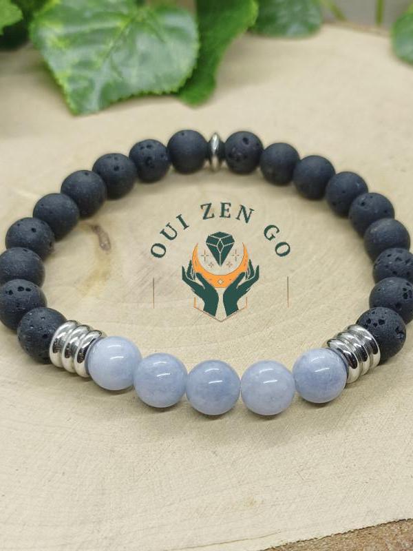 Bracelet pierre de lave et angelite 8 mm 2 