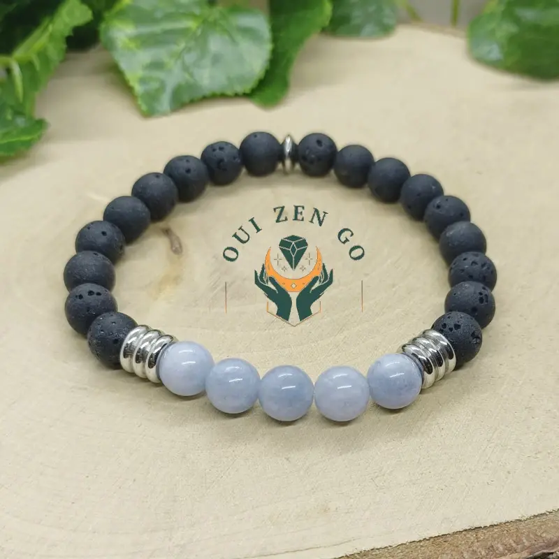 Bracelet pierre de lave et angelite 8 mm