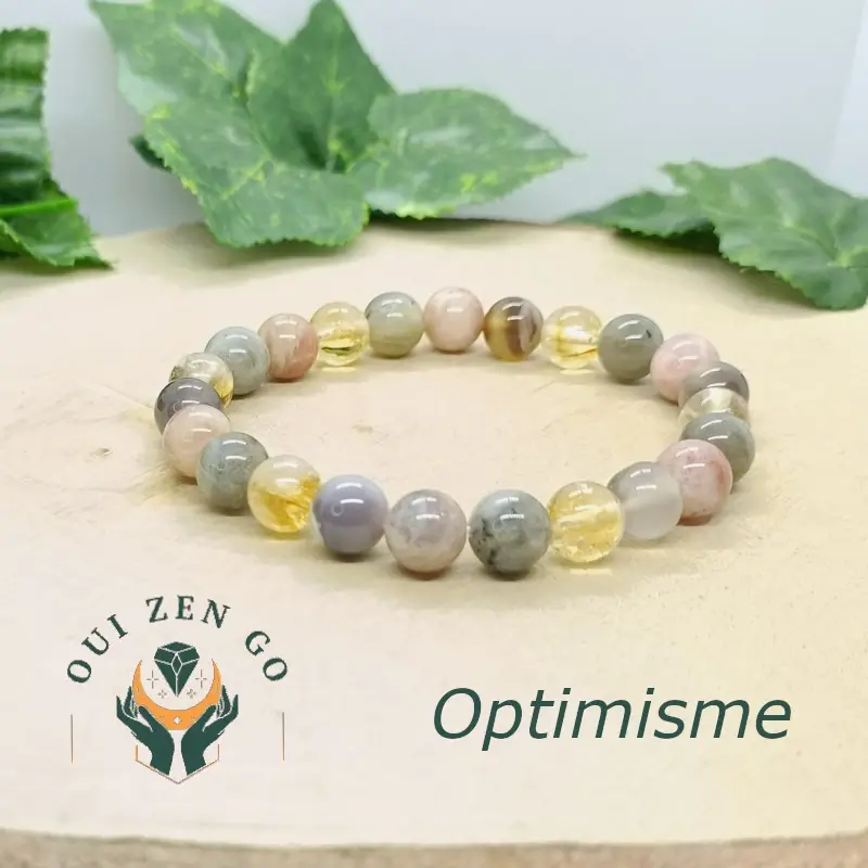 Bracelet pour l optimisme : citrine, labradorite, agate Botswana et pierre du soleil