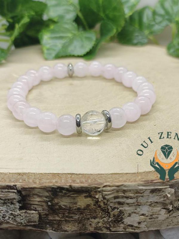Bracelet quartz rose et cristal de roche 2