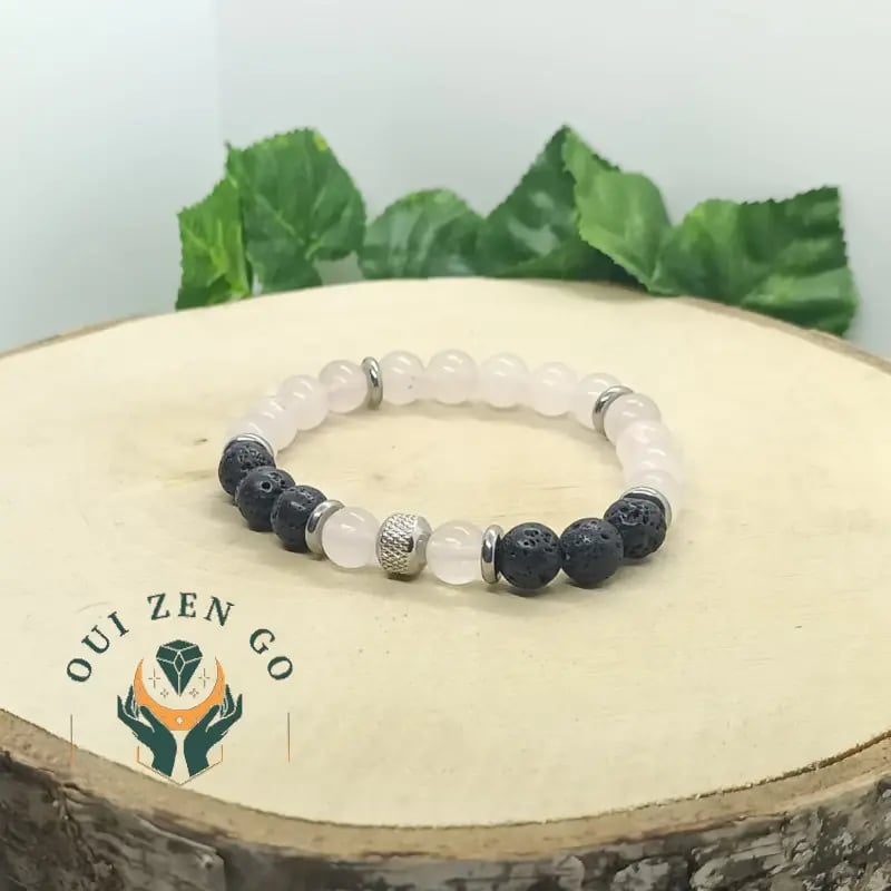 Bracelet homme en quartz rose et pierre de lave, collection Tiago