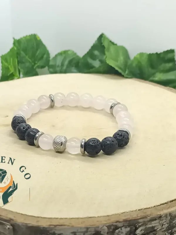 Bracelet quartz rose et pierre de lave tiago 8 mm 1 