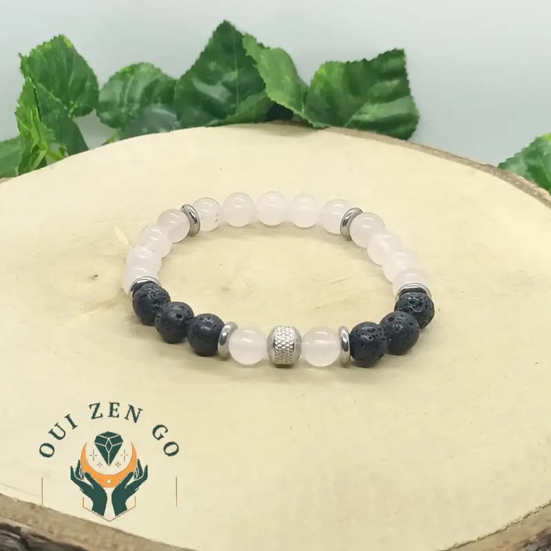 Bracelet homme en Quartz rose et pierre de lave, collection Tiago