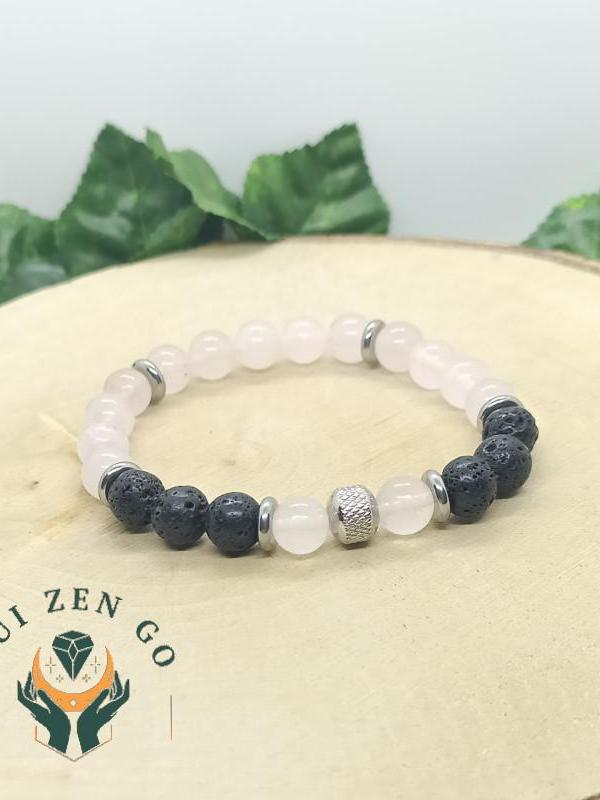 Bracelet quartz rose et pierre de lave tiago 8 mm 3