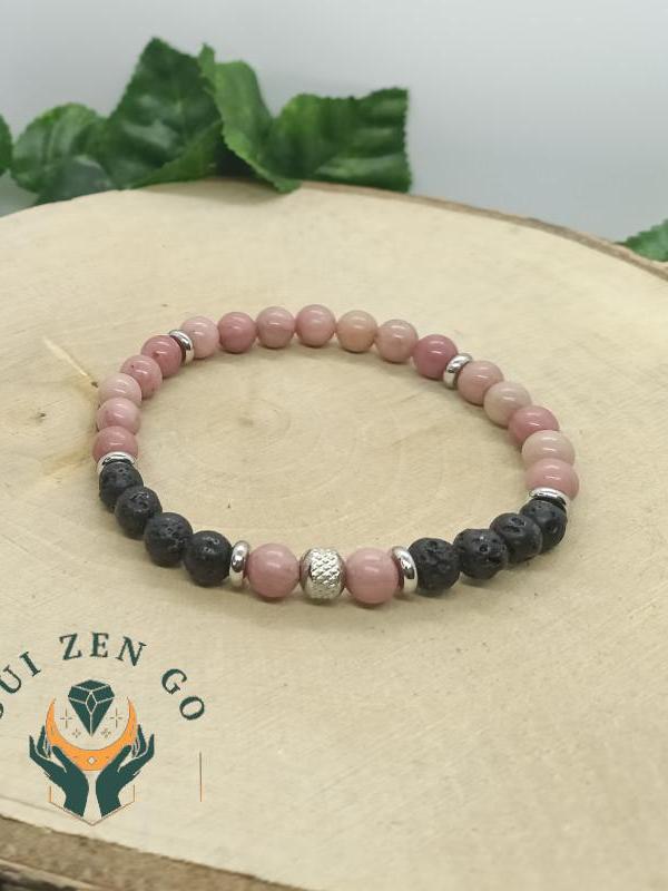 Bracelet rhodochrosite et pierre de lave tiago 6 mm 3