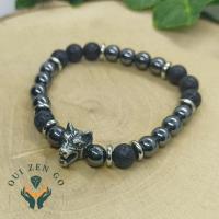 Bracelet tete de loup hematite pierre de lave 1 