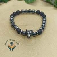 Bracelet tete de loup hematite pierre de lave 2 