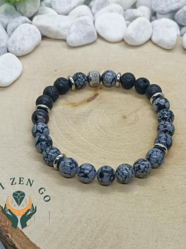 Bracelet tiago obsidienne neige pierre de lave 2