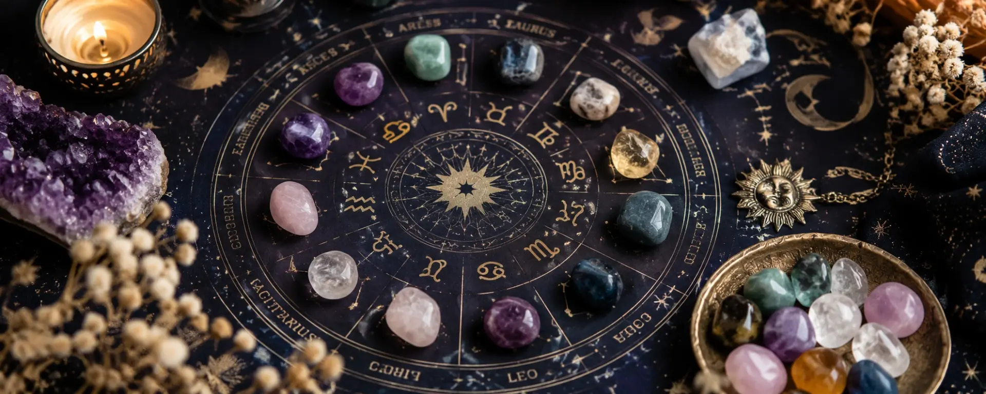 Carte astrologique et cristaux mystiques