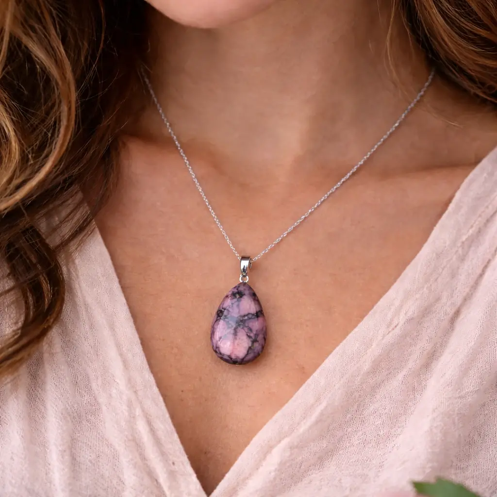 Collier en rhodonite