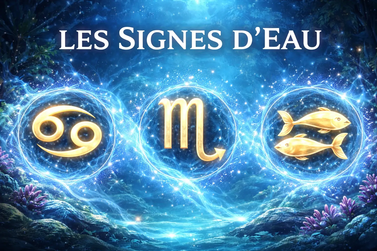 bannière astrologie signes d eau cancer scorpion poissons symbole élément eau océan