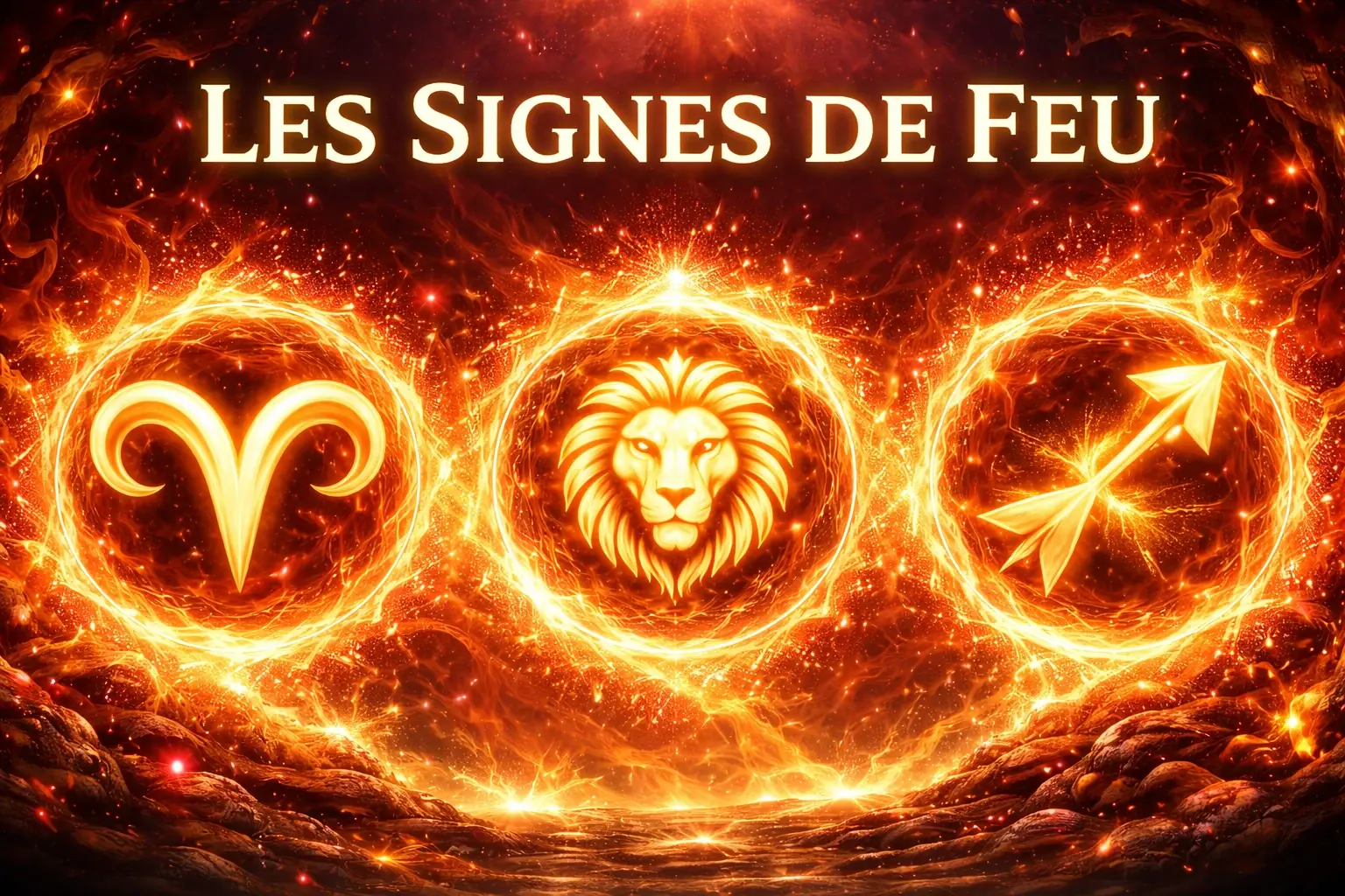 bannière astrologie signes de feu bélier lion sagittaire symbole élément feu