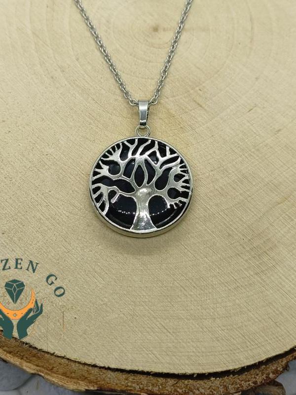 Pendentif arbre de vie agate noire 3 