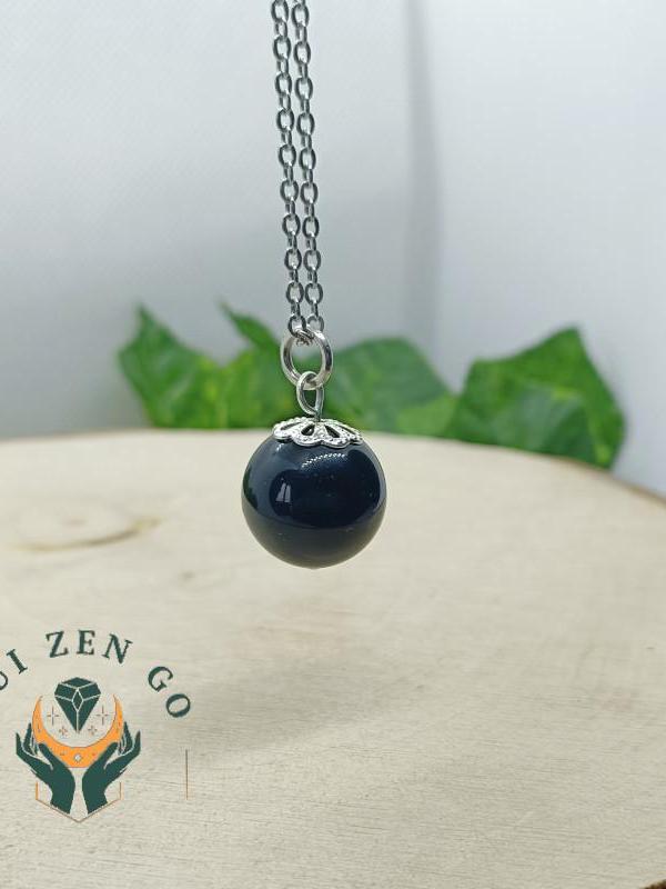 Pendentif boule agate noire 3 