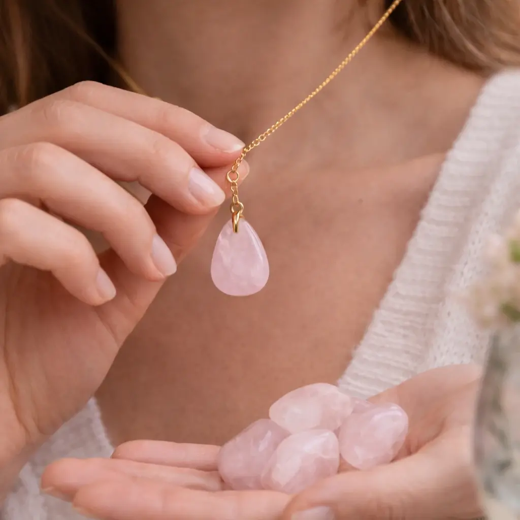 Pendentif en quartz rose delicat